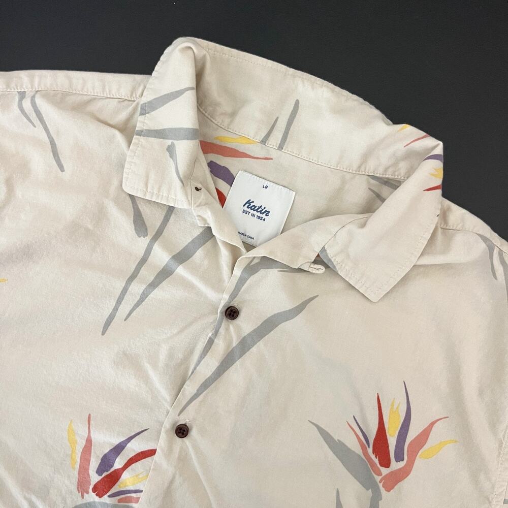 Katin Paradise Shirt Mens Large Button Up Loop Collar Tropical Hawaiian FLAW